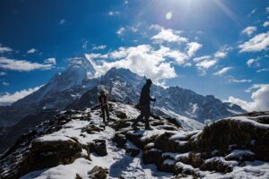 Trekking on snowy mountains